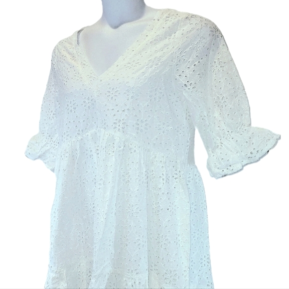 Sundance Jasmine Eyelet Midi Dress Womens Large Woven Cotton High Low Hem V-Neck - Picture 6 of 16